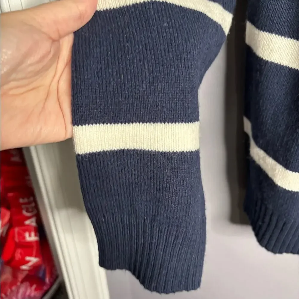 Sundry Navy White Striped Cardigan Pink Detail Large